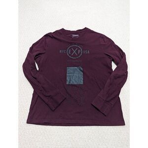 Express Men's Maroon Crew Neck Long Sleeve T-Shirt Cotton Size Large